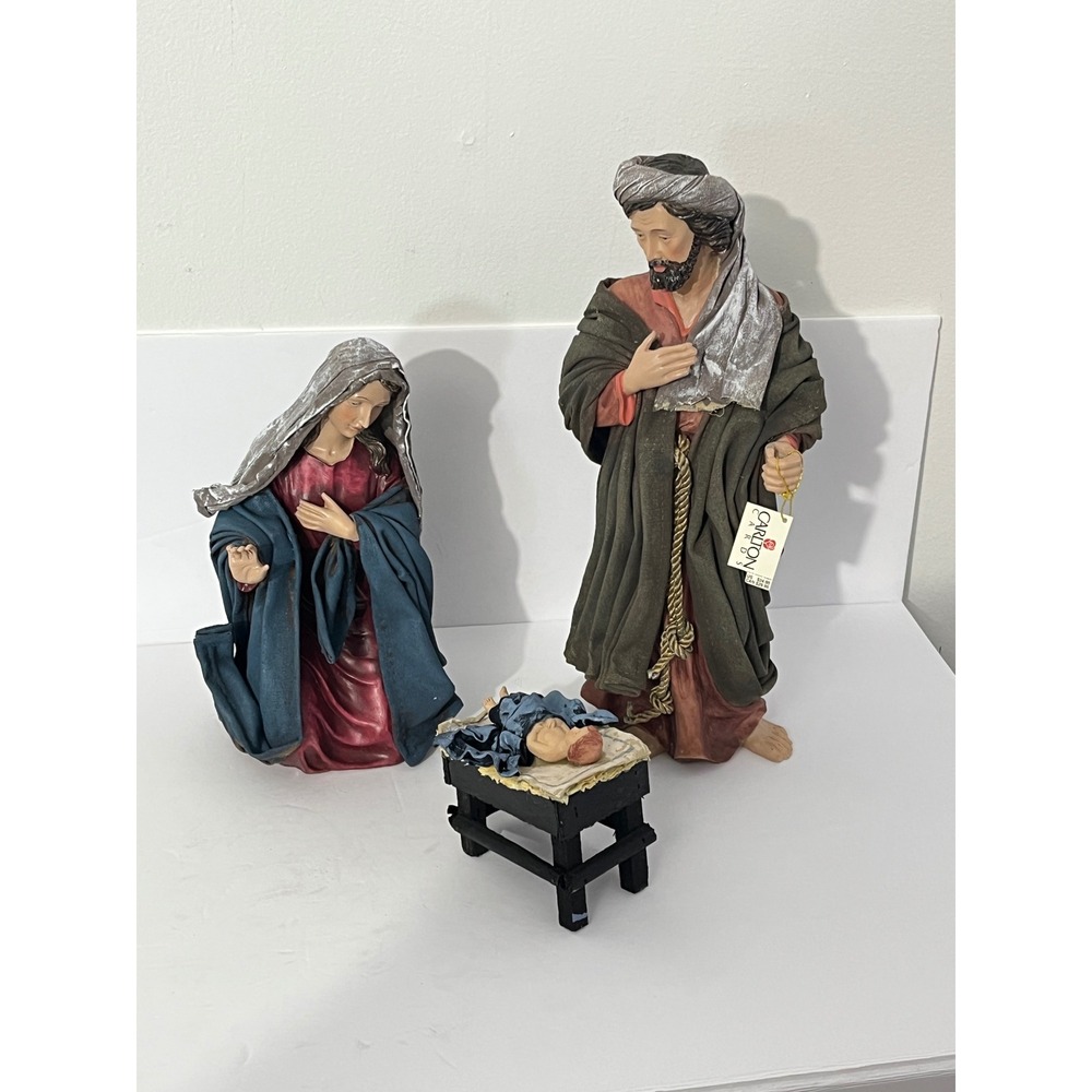 Carlton Cards Nativity Set 3pc Large Multicolor Mary Joseph Baby Jesus Figurines